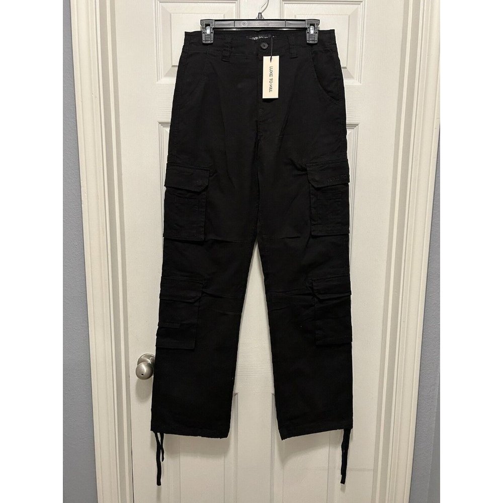 NEW Vintage Luxe To Kill Black Wide Leg Cargo Pants Drawstring @ Waist & Ankle 8
